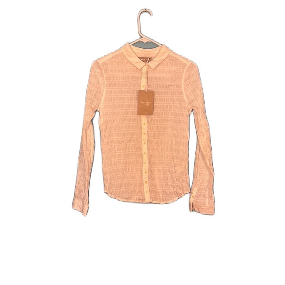 Everlane Women's White Smocked Top Textured Button Down Shirt Size 2